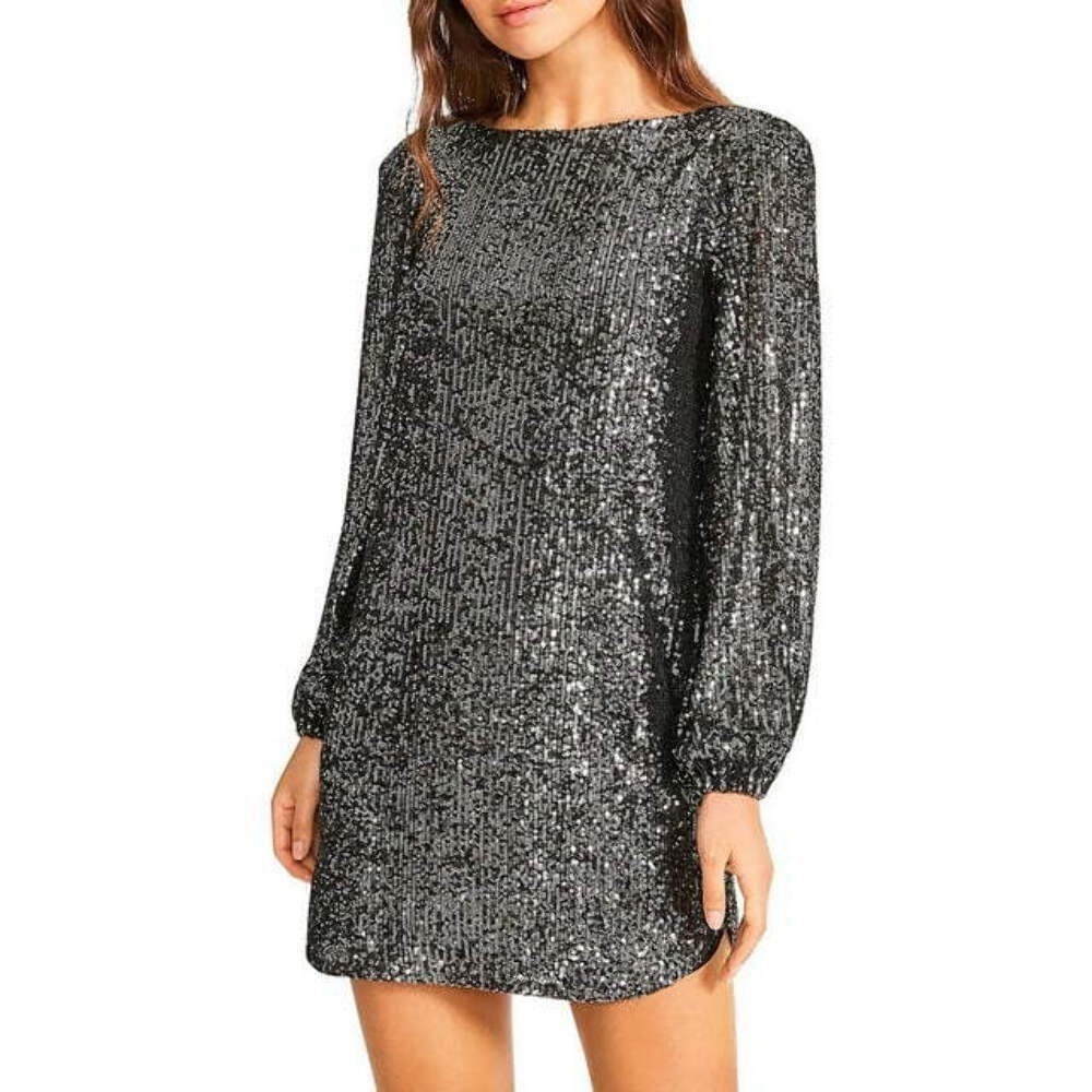 Steve Madden Delorean Sparkling Puff-Sleeve Mini Dress NWT